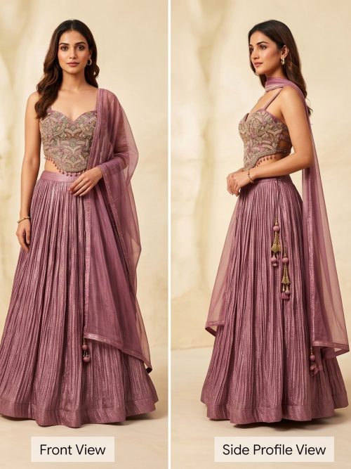 Dusty Rose Shimmer Party Wear Lehenga Set