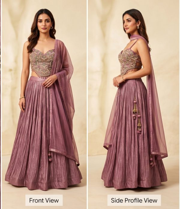 Dusty Rose Shimmer Party Wear Lehenga Set