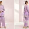 Pastel Lavender Embroidered Peplum Kurti with Palazzo & Dupatta - 3-Piece Set