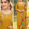 Mustard Yellow Embroidered Kurta Set with Zari Dupatta - Festive 3-Piece Suit