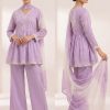 Pastel Lavender Embroidered Peplum Kurti with Palazzo & Dupatta - 3-Piece Set